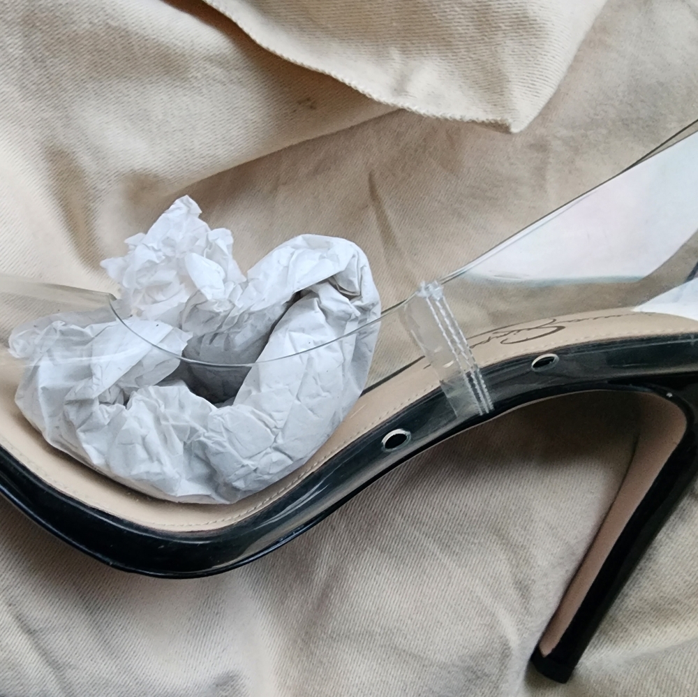 Jessica Simpson clear stiletto pointed toe pumps